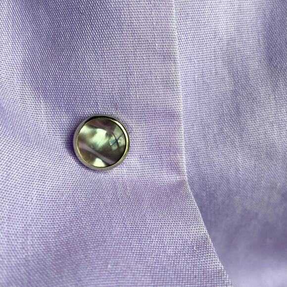 VTG LINDSAY JORDAN Smocked Ruffle Pearl Snap Front Pocket House Dress Mumu USA M - Picture 6 of 11